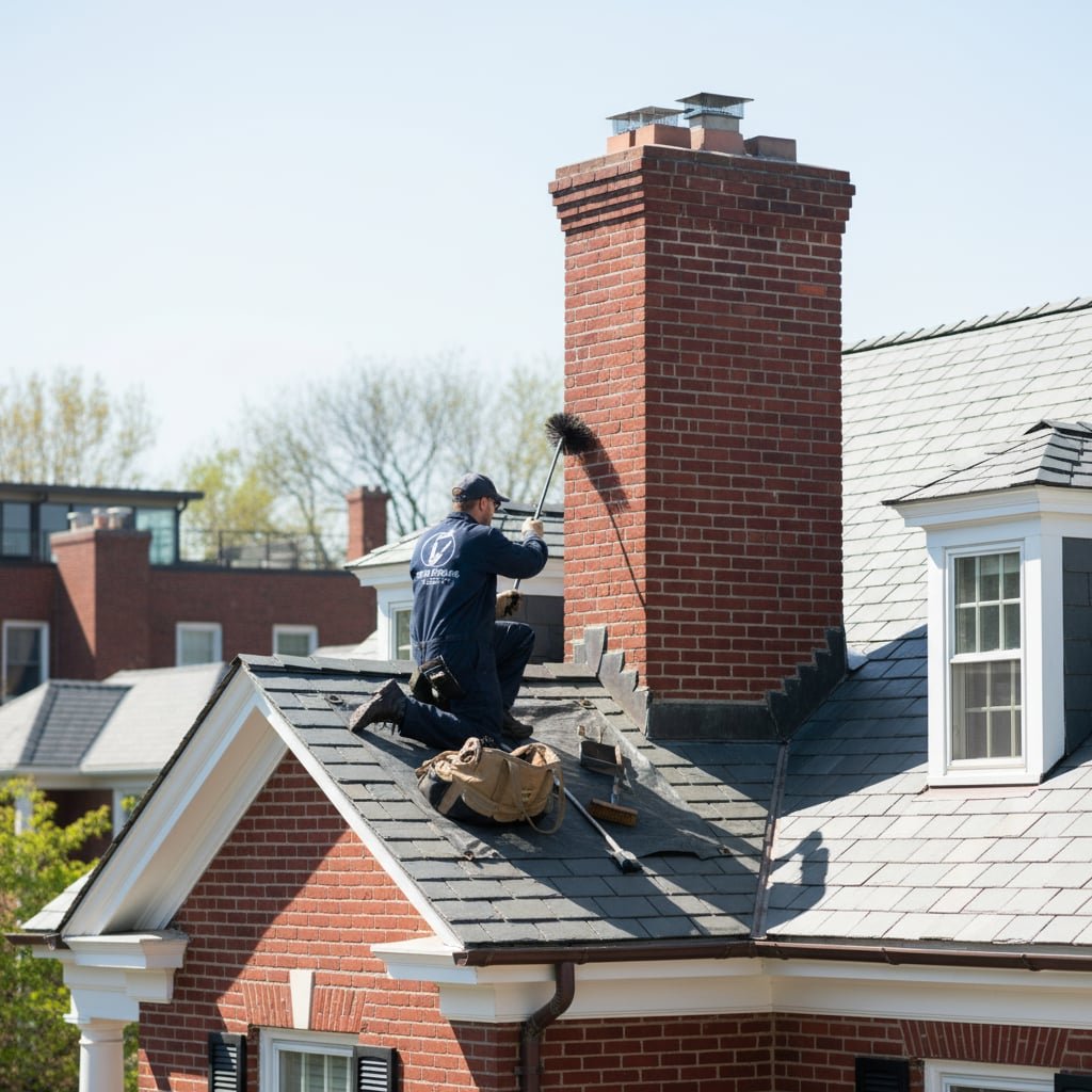 Elite Smoke Chimney Sweep team working on chimney